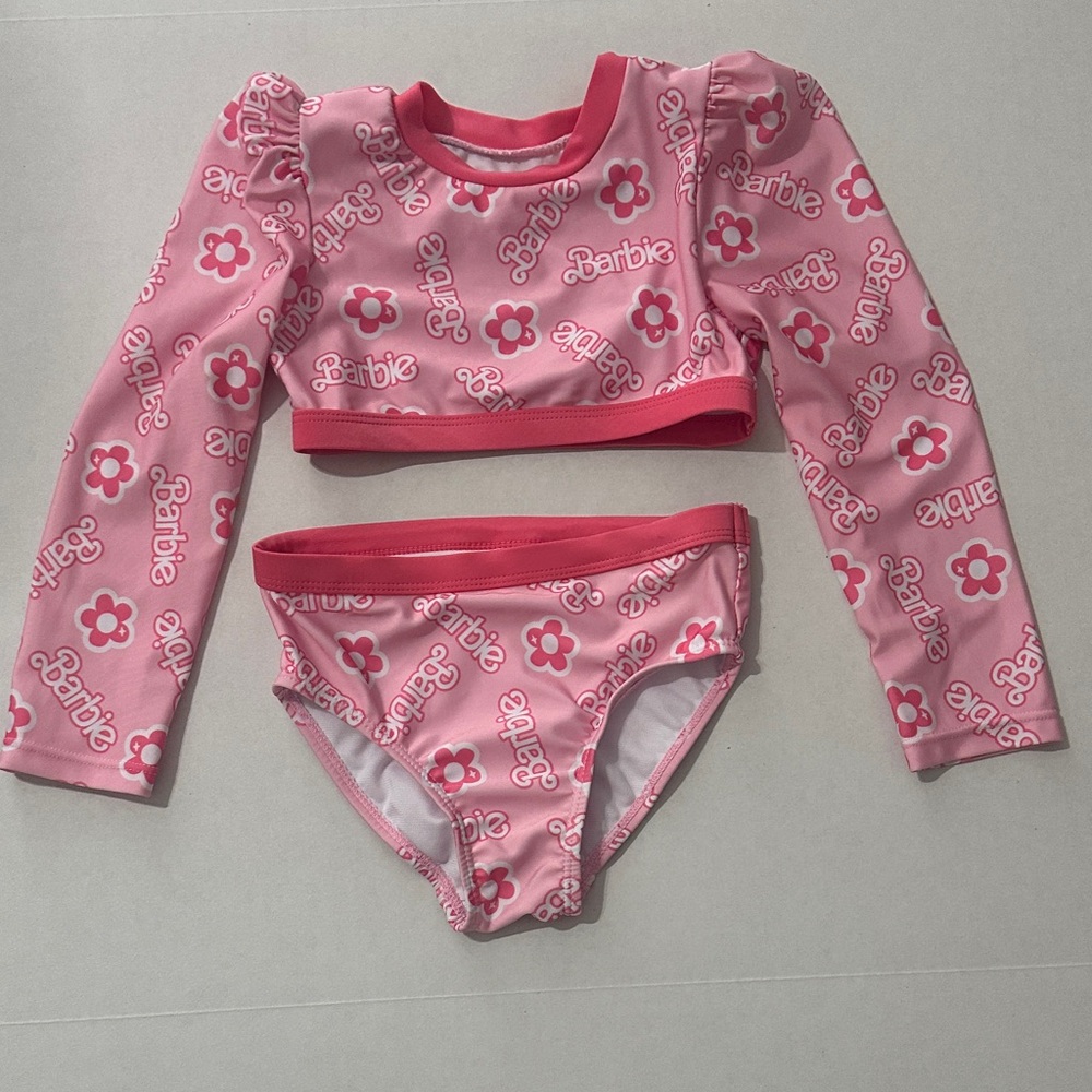 Barbie Pink Floral Long-Sleeve Two-Piece Swim Set